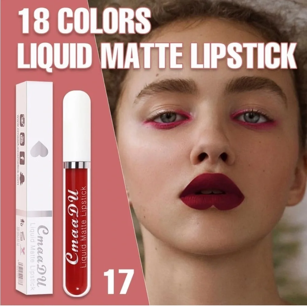 CmaaDu (17) Wine Red Liquid Matte Lipstick. 24 Hour Lips.  #17